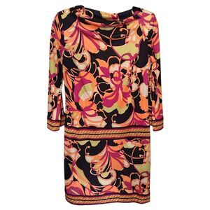 Trina Turk Retro Patterned 3/4 Sleeve Silk Midi Dress, Size 6, Multicolored